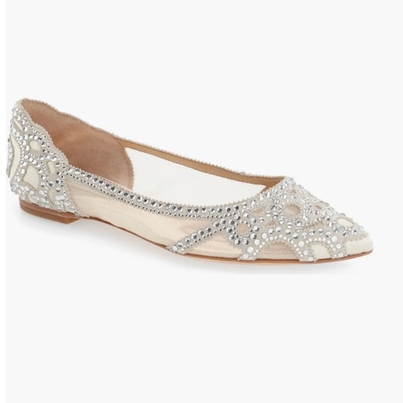 Badgley Mischka Gigi Crystal Pointed-Toe Evening Flat - Picture 1 of 5